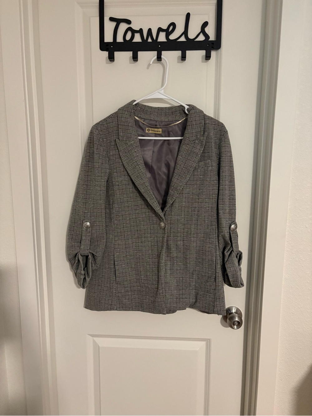 Womens Gray Plaid Blazer Jacket - Classic Tailored Coat